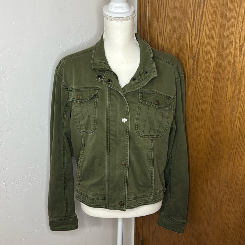 Hollister army green utility stretchy jean jacket size Large